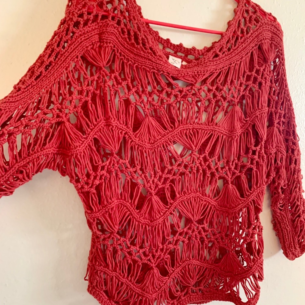 Anthropologie Yellow Bird Chunky Macrame Pullover